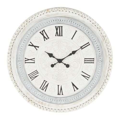 Wood Carved Beading Wall Clock, 22" x 1" x 22", White