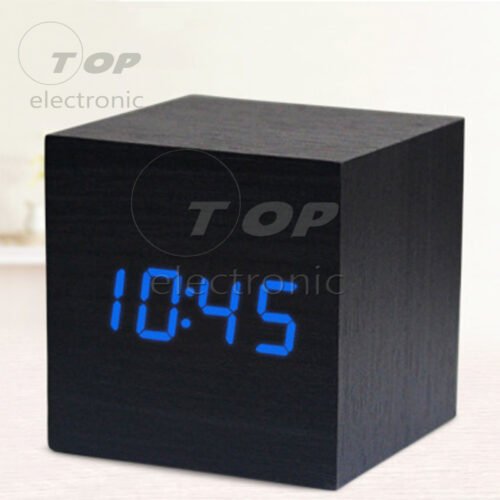 Wood Cube Clock LED Alarm Voice Control Digital Desk Bedside Wooden Temperature