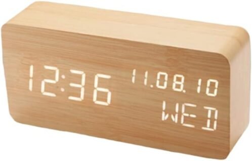 Wood Digital Alarm Clock Desk Time Date(MMDDYY) Day of The Week Bamboo