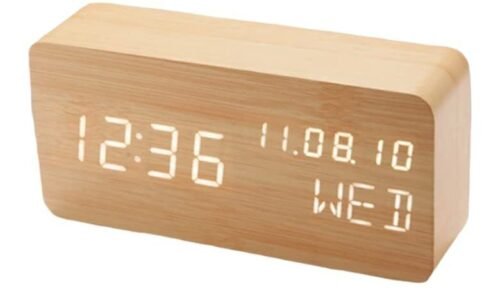 Wood Digital Alarm Clock Desk Time Date(MMDDYY) Day of The Week Bamboo