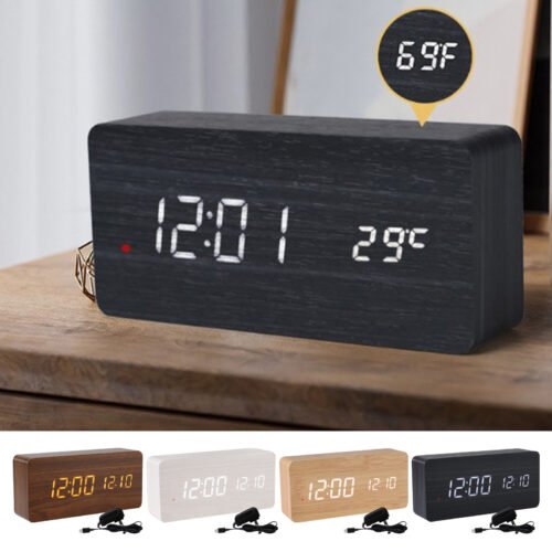Wood Digital Alarm Clock Electronic Time Display Desk Clock With Date advantage