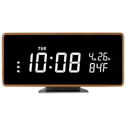 Wood Digital Alarm Clock Wooden Desk Clocks with USB Ports Travel Alarm Small Be