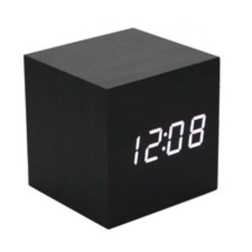 Wooden Alarm Clock - Mini Cube LED Digital Clock with Time/Date/Temperature D...