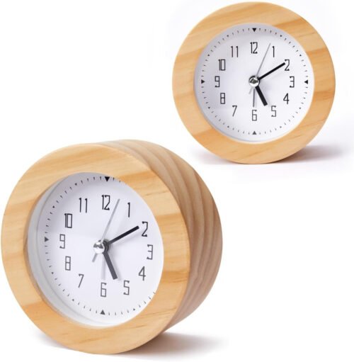 Wooden Analog Alarm Clock Silent Non-Ticking Desk Clock Battery Operated Tabl...