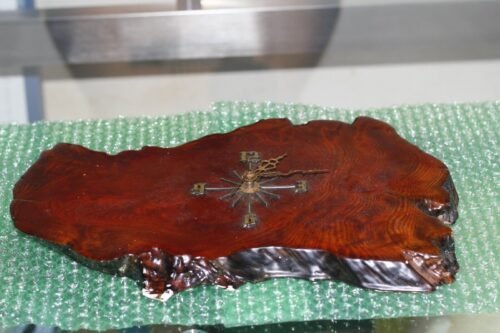 wooden antique carved burl wood wall clock battery operated