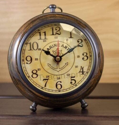 Wooden Antique Table Clock Marine Art Style 6"Inch Clock Table Top Decor Item