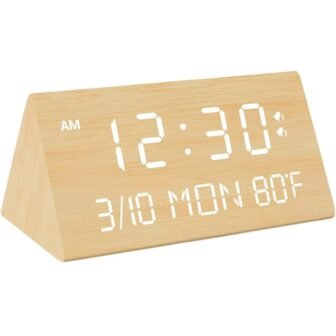 Wooden Bamboo Digital Alarm Desk Clock2 Alarm Setting 0-100% Dimmer Temperature and...