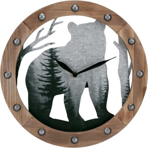 Wooden Bear Wall Clock, Silent Hollow Forest Bear Wall Hanging Clock for Home Ca