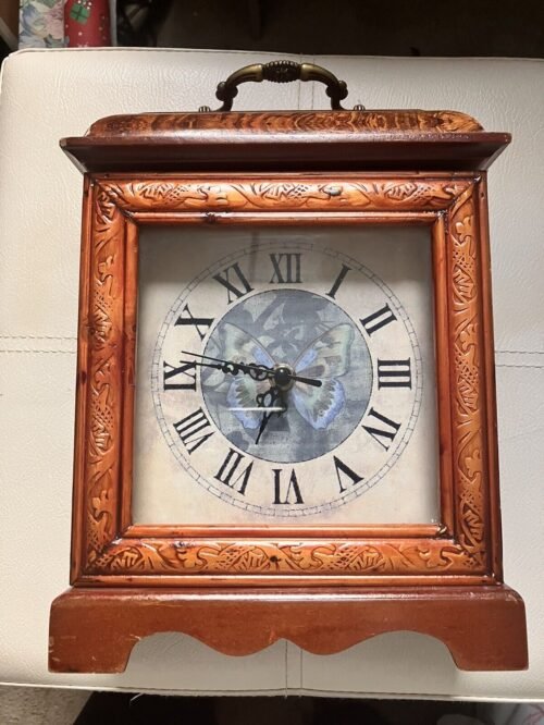 Wooden Clock Chest With Butterfly, Opens, Sterling Industries