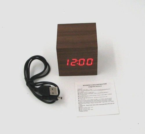 Wooden Cube Digital Alarm Clock with Temperature