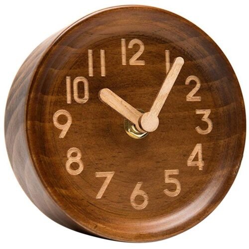 Wooden Desk & Table Analog Clock Made Of Genuine Pine(Dark)-Battery4862