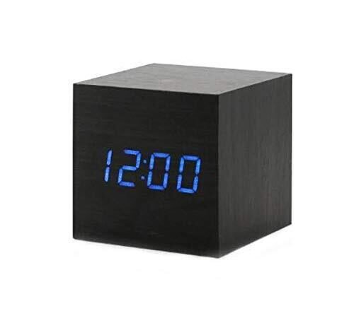 Wooden Digital Alarm Clockcube Little Clock With Led Temperature Time Calendar D