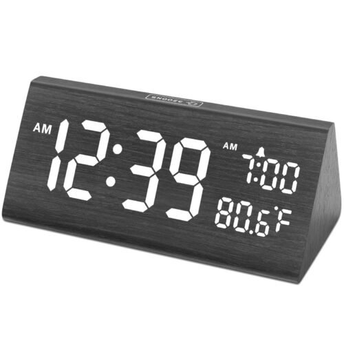 Wooden Digital Alarm Clock for Bedroom - 7.7" Clocks with USB Port, Large Num...