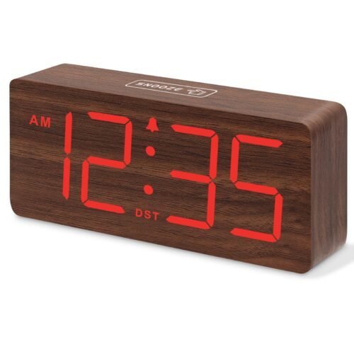 Wooden Digital Alarm Clock for Bedroom - Desk Clocks with Large Numbers for L...