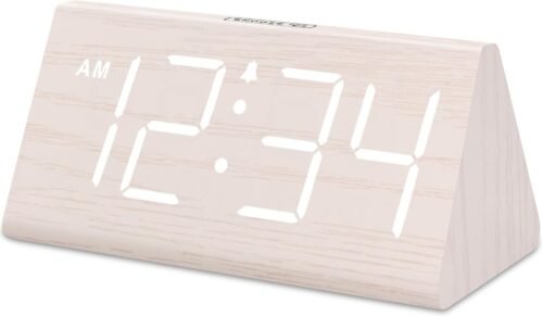 Wooden Digital Alarm Clock for Bedroom - Living Room Desk Clock with Large Numbe