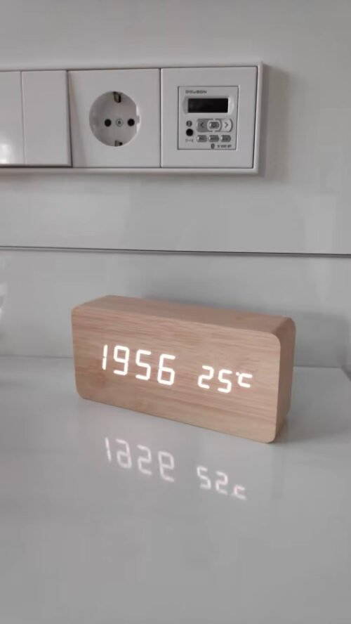 Wooden Digital Alarm Clock, LED Alarm Clock with Temperature Desk Clocks.