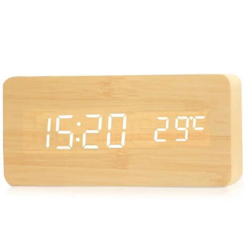 Wooden Digital Alarm Clock, LED Alarm Clock with Temperature Desk Clocks