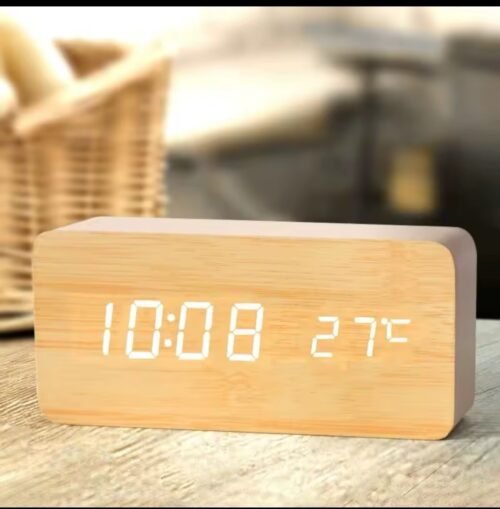 Wooden Digital Alarm Clock, LED Alarm Clock with Temperature Desk Clocks