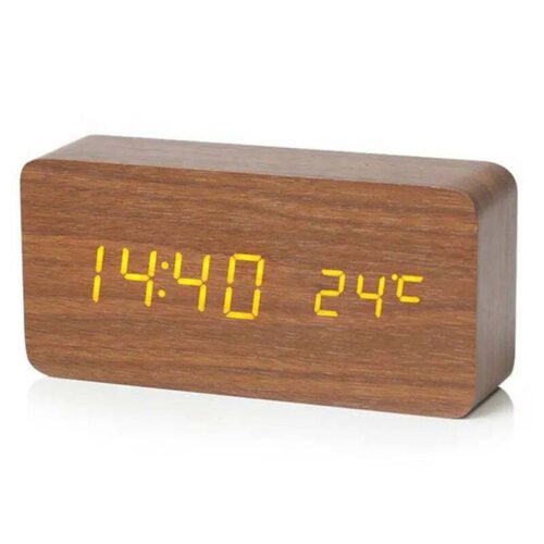Wooden Digital Alarm Clock, LED Alarm Clock with Temperature Desk Clocks for Off
