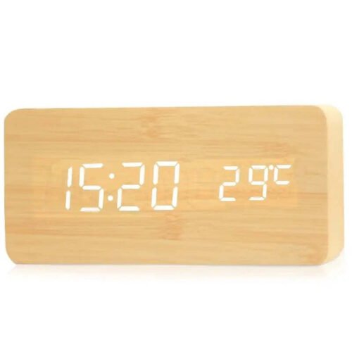 Wooden Digital Alarm Clock, LED Alarm Clock with Temperature Desk Clocks for Off