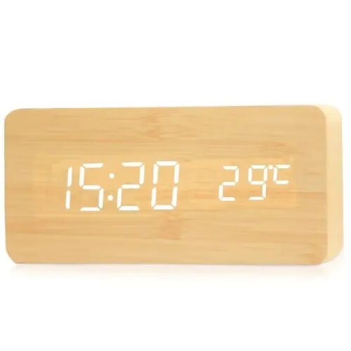 Wooden Digital Alarm Clock, LED Alarm Clock with Temperature Desk Clocks for Off