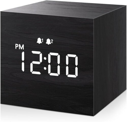Wooden Digital Alarm Clock – Mini LED Cube, Dual Alarm, 2.5", Bedroom Desk