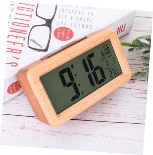 Wooden Digital Alarm Clocks for Bedrooms Battery Operated, Wooden LCD Digital...