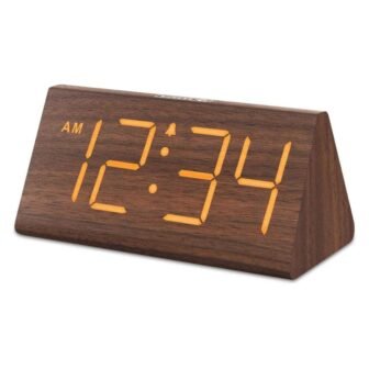 Wooden Digital Alarm Clocks with Large Numbers, Dimmer, Snooze and DST, 12/24H...