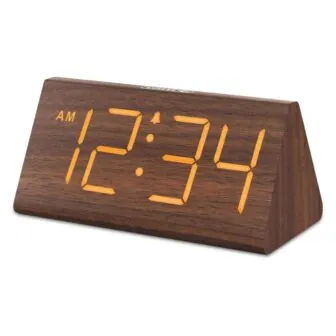 Wooden Digital Alarm Clocks with Large Numbers, Dimmer, Snooze and DST, 12 / 24 H alternate