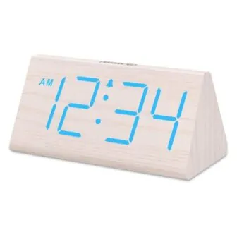 Wooden Digital Alarm Clocks with Large Numbers, Dimmer, Snooze and DST, 12 / 24 H reference