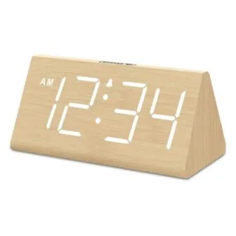 Wooden Digital Alarm Clocks with Large Numbers, Dimmer, Snooze and DST, 12 / 24 H detail