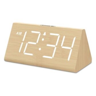 Wooden Digital Alarm Clocks with Large Numbers, Dimmer, Snooze and DST, 12/24H...