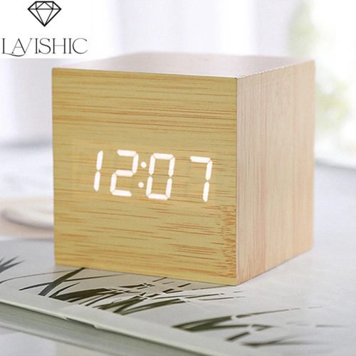 Wooden Digital Alarm Clock Temperature Cube, Art Ornaments, Decoration Supplies