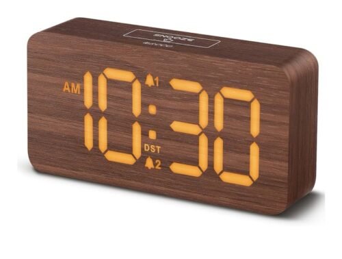 Wooden Digital Alarm Clock with Large Numbers Dual Alarms Dimmable DisplaY