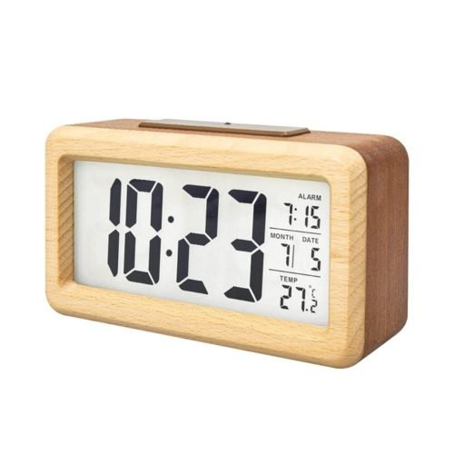 Wooden Digital Battery Operated Alarm Clocks For Bedrooms Beside Table Desk