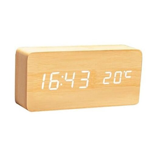 Wooden Digital Clock Multi-Function LED Alarm Clock with 1-yellow & White
