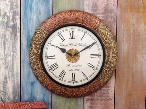 Wooden Frame Brass Carving Fitted Wall Clock Handcrafted Clock for living room.
