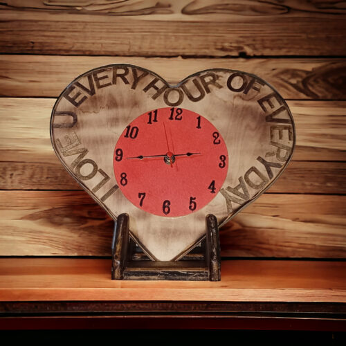wooden heart shape clock Valentine gifts clock handmade red and brown clock