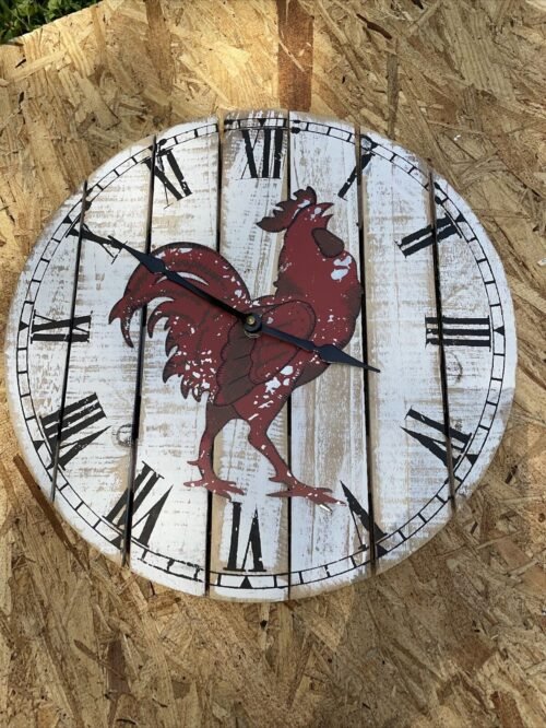 Wooden Rooster Farmcore Wall Clock