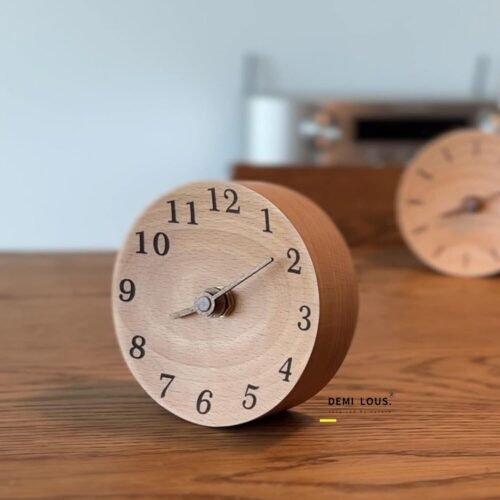 Wooden Table Clock – Silent Analog Desk Clock, Small Size by DEMI LOUS