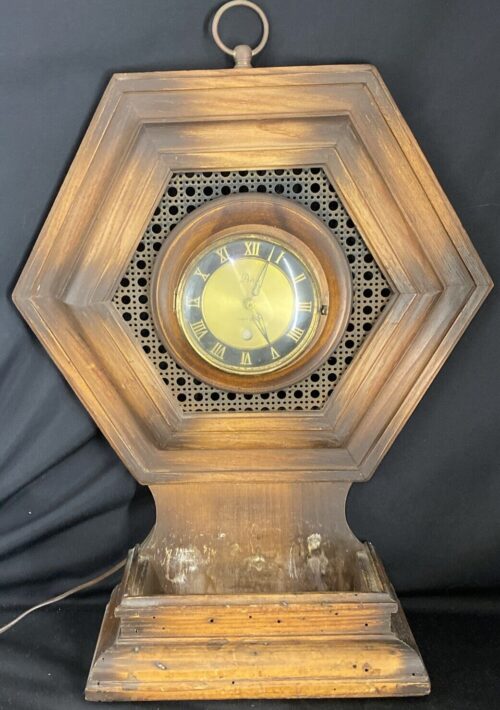 Wooden Wall Clock Artco Hexagonal 8 Day With Candleholder Working