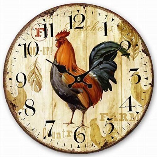 Wooden Wall Clock Rooster Chicken Clock Retro Vintage Large Clock Home Decorativ