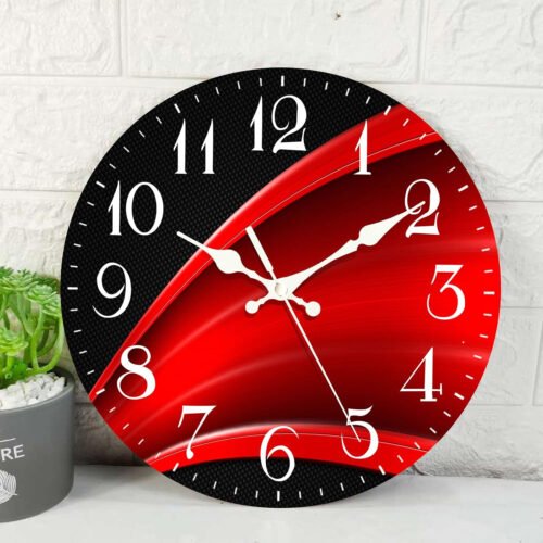 Wooden Wall Clock Silent Non Ticking Red Black Grid Luxury Modern Weave Abstract