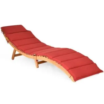 Wood Folding Ergonomic Patio Lounge Chair with Double Sided Cushioned Seat featured image