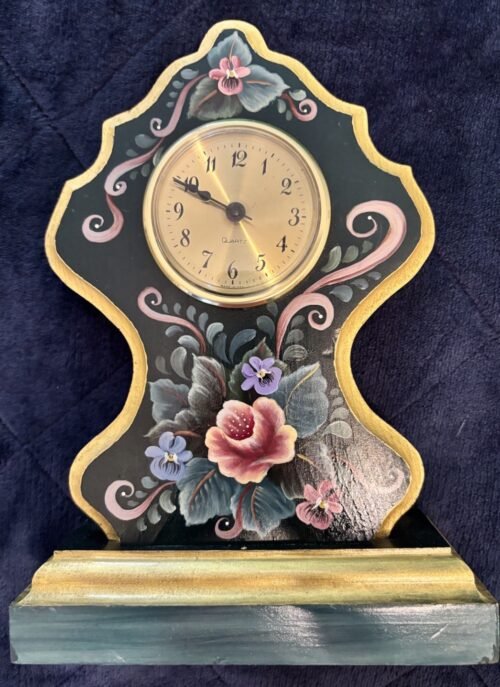 Wood ~ French Country Style Clock ~ Hand Painted ~ Battery ~ Works Great
