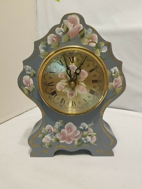 Wood ~ French Country Style Clock ~ Hand Painted ~ Battery ~ Works Great ~