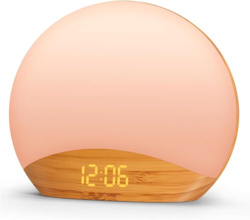 Wood Grain Sunrise Alarm Clock and Sound Machine Nightlight, Digital Dimmable Cl