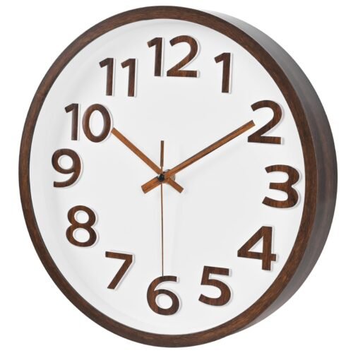 Wood Grain Wall Clock 12 Inch Silent Non-Ticking Modern Wall Clocks Battery O...