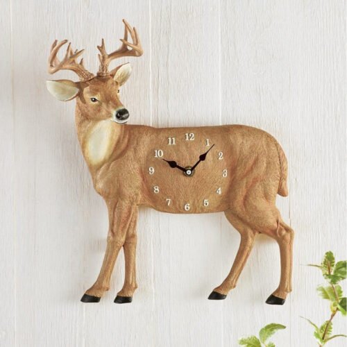 Woodland Deer Wall Clock Analog Decorative Wildlife Lodge Cabin Resin Home Decor