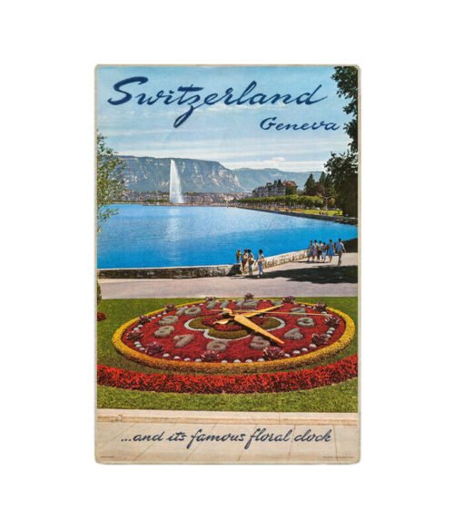 Wood Sign - Switzerland Travel Poster repro Geneva, 7 x 10.6 x 0.5 in BRAND NEW